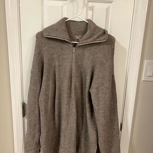 H&M Grey Quarter Zip Collared Long Sweater